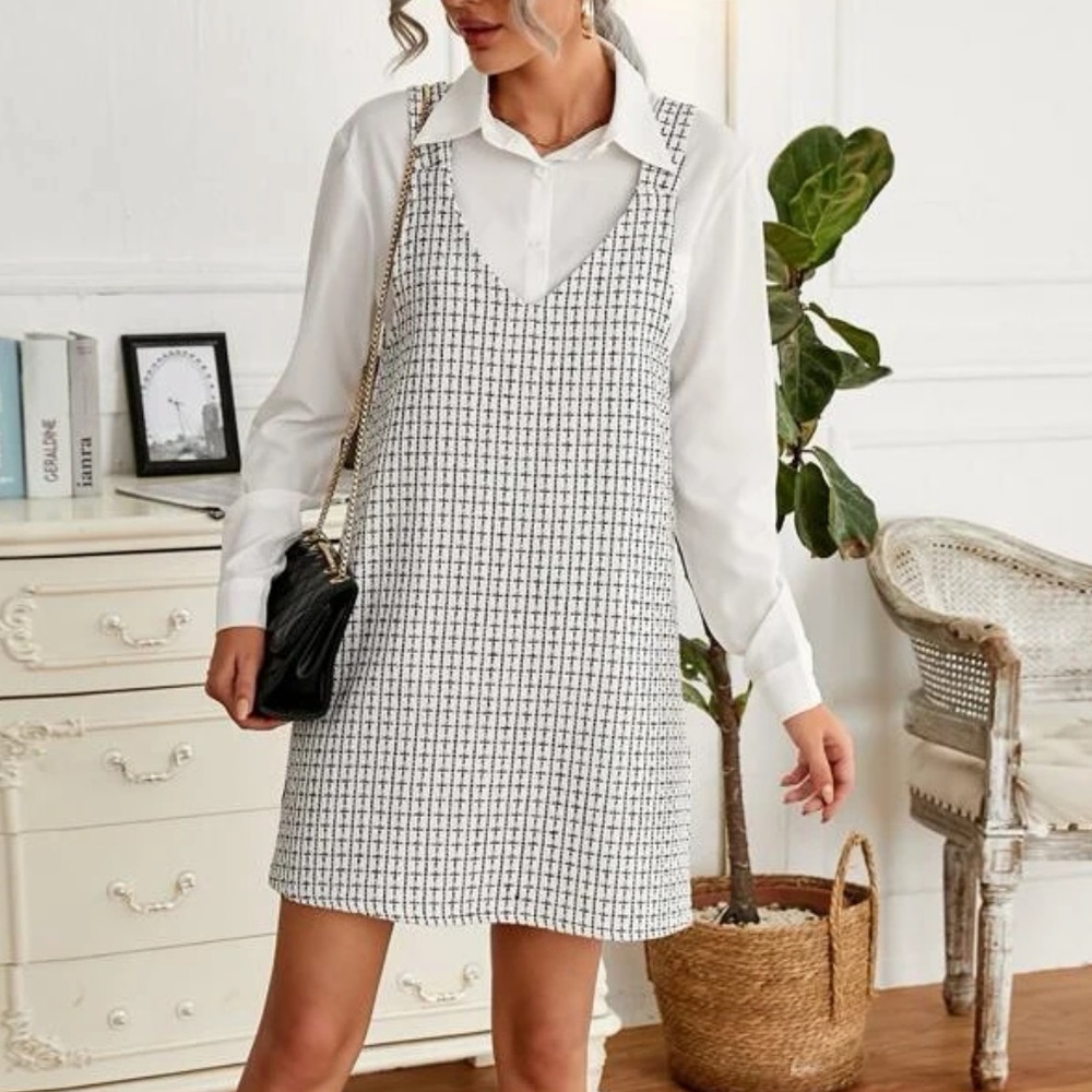 Tweed dress white and black classy chic